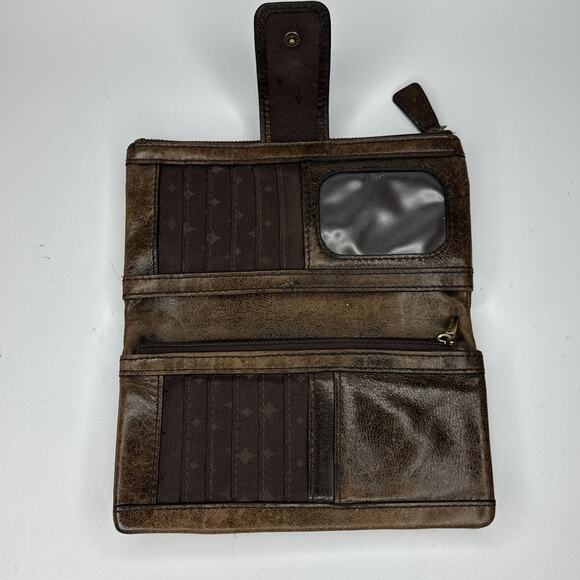 Fossil Long Live Vintage 1954 Lamb Hide Aged Leather Bifold Wallet Zips Snaps - Picture 7 of 16